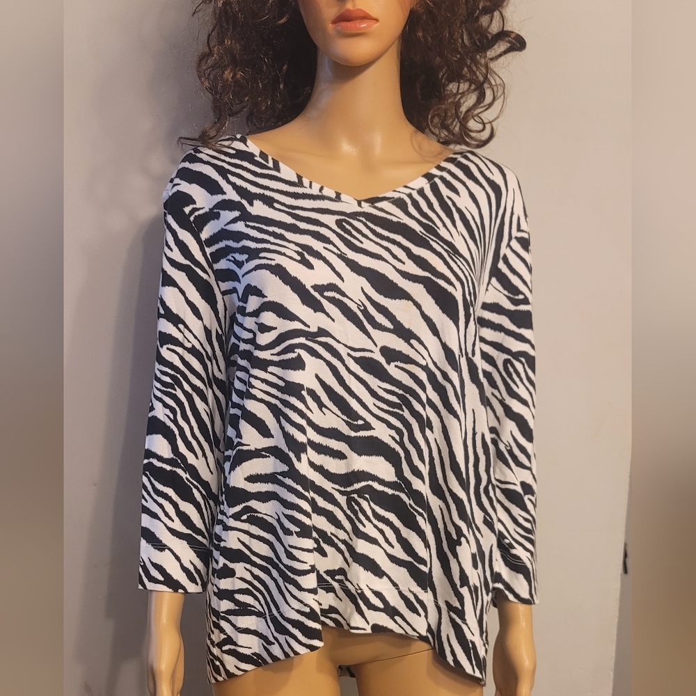 Chico's Black and White Zebra Print Long Sleeve Top